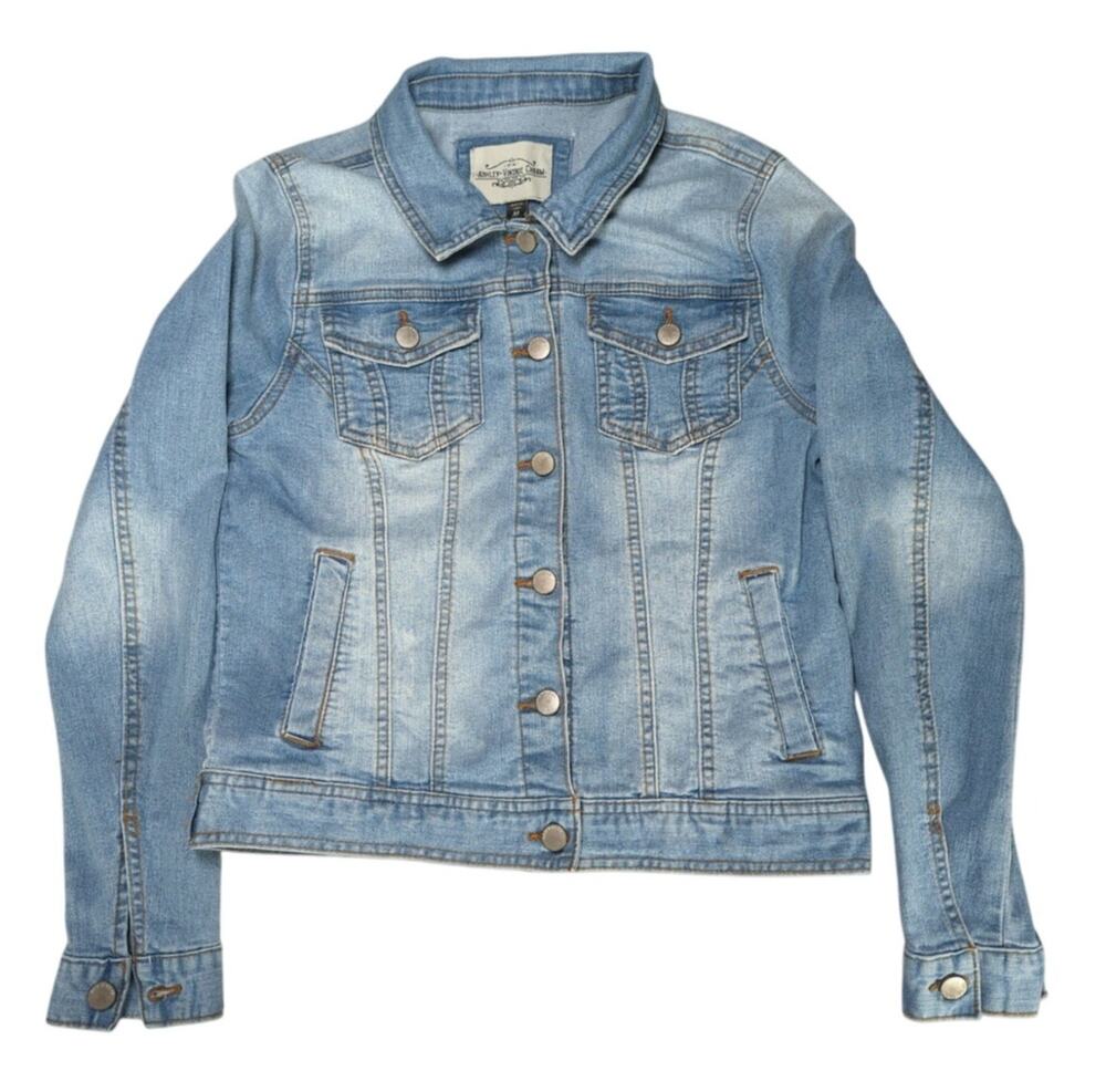 Ashley Vintage Charm Womens Denim Jean Jacket Light Wash Button Front Size M